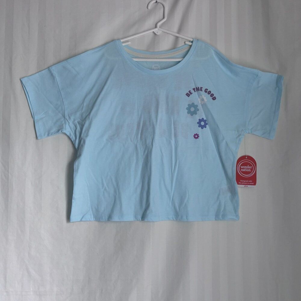Wonder Nation Girls Blue Be The Good Floral Boxy Graphic Tee Shirt L 10-12 NWT